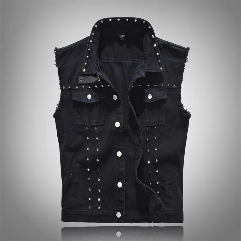 Nuovi Gilet Di Jeans Da Uomo Rivetto Senza Maniche Moto Biker Jeans Giacca Uomo Gilet Di Cotone Canotta West Cowboy Hip Hop Streetwear
