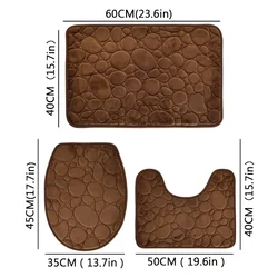 Solid Color Stone Pattern Bathroom Floor Mat Set - Water-Absorbing, Non-Slip, Soft and Comfortable, Three-Piece Set - Three piece set (Coffee)