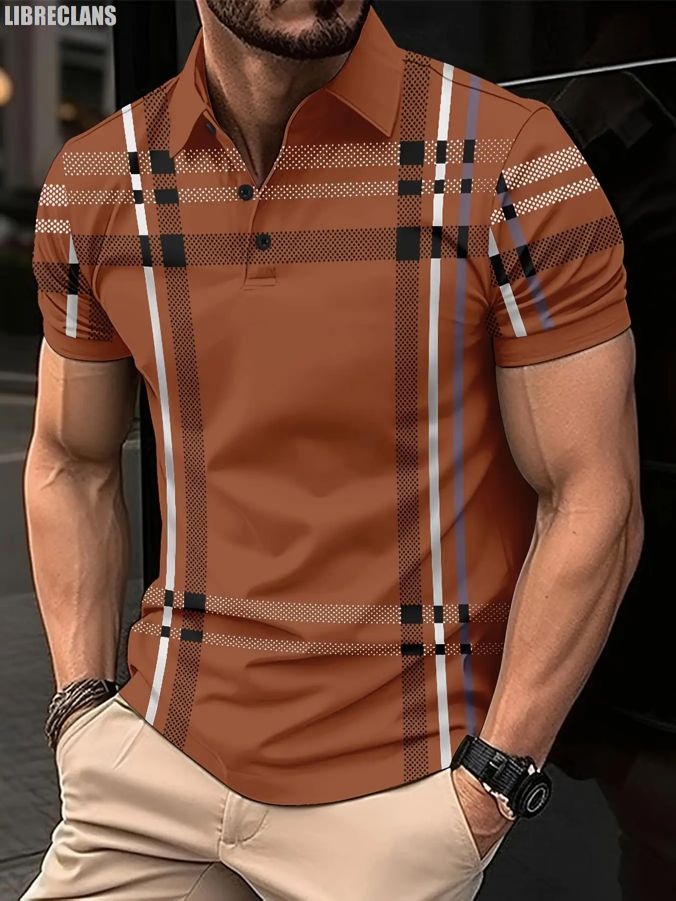 Striped Plaid Printed Men\'s POLO Shirt 2023 Summer New Men\'s Top Plus Size Casual Comfort Versatile Short Sleeves for Shopping