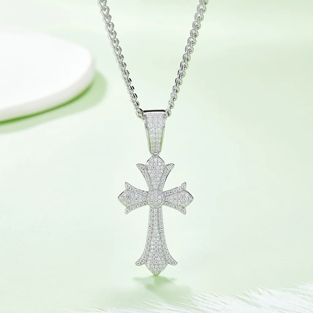 HanYu Vintage Luxury Moissanite Cross Pendant for Necklace 925 Sterling Silver Gold Plated D Color Moissanite Hiphop Pendant