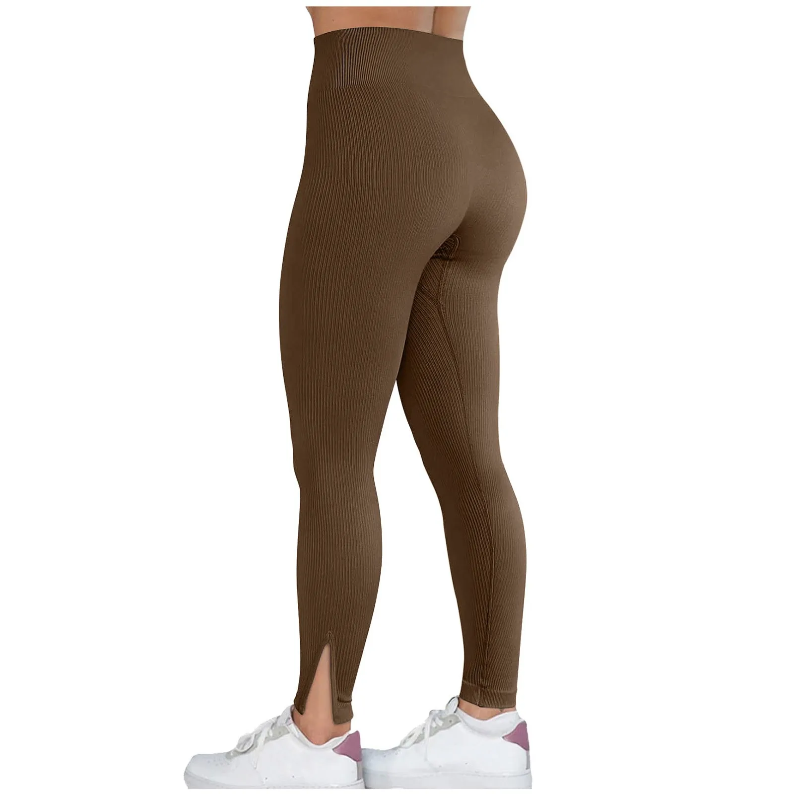 

Women'S Solid Color Leggings High Waist Hip Lifting Sports Pants Slim Fit Pit Thread Yoga Leggings Pants Casual Side Slit Pants