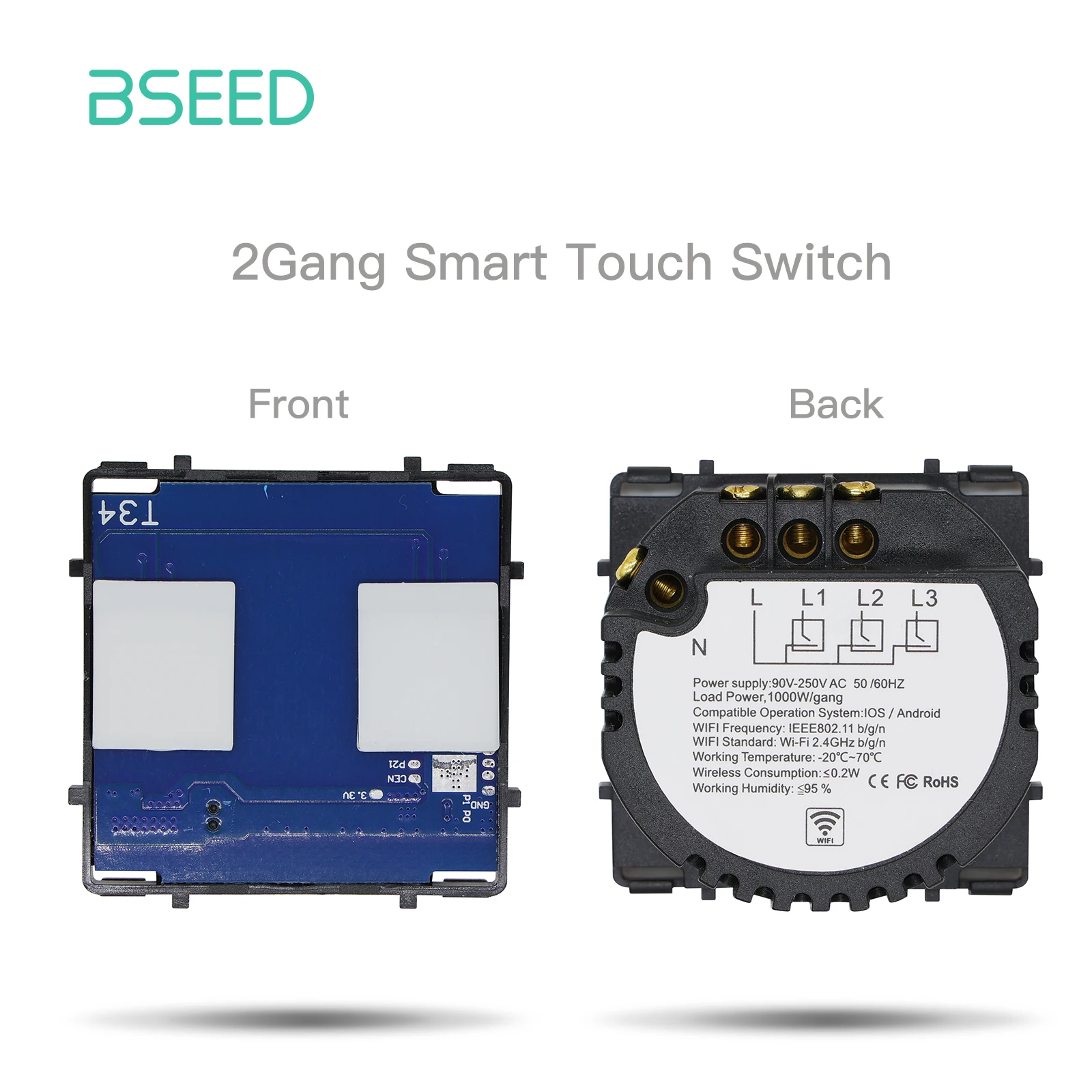 Bseed EU Standard The Base Of Wifi Touch Switch Function 1/2/3Gang  AC110~240V APP Control Wall Light Switch Without Glass Panel illuminated light switch Wall Switches