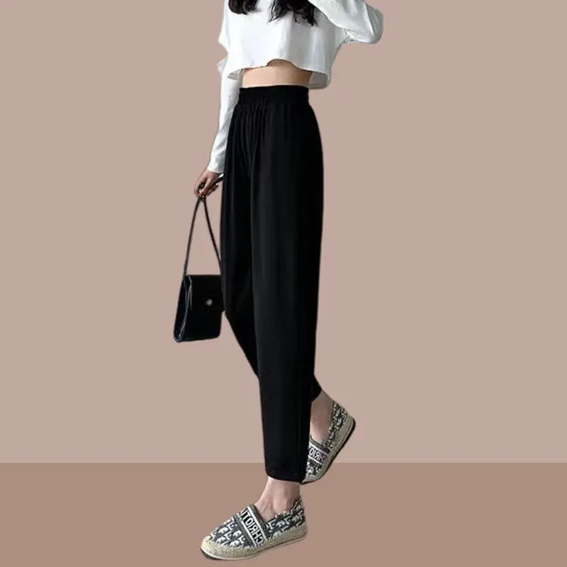 Cotton Hemp Harun Trousers Women's Summer Thin 2023 New Elastic High Waist Loose Fit Pockets Casual Versatile Octuple Pants