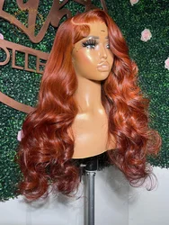 Ginger Brown Lace Front Wig Body Wave 13x6 HD Transparent Lace Frontal Wig Reddish Brown Colored Human Hair Wigs For Women