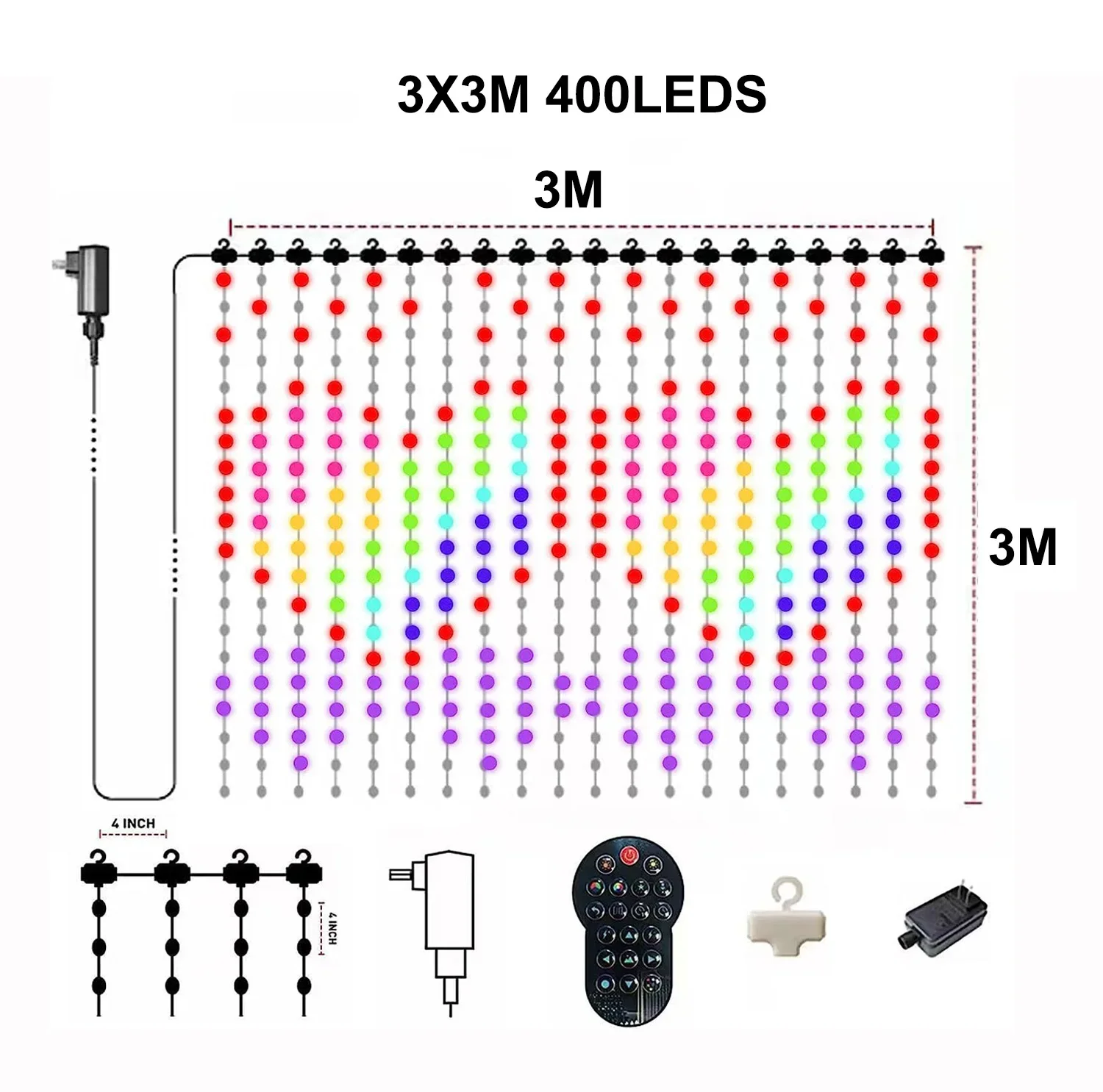thumbnail image 1 of Cortina de luces LED inteligente con 400 luces LED para decoración navideña, para exteriores, con texto e imagen, para bricolaje, para ventana, 1 of 5