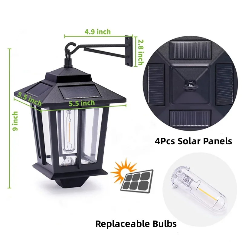 Outdoor solar wall lights, retro chandeliers, waterproof garden lights, porch environment lights 6