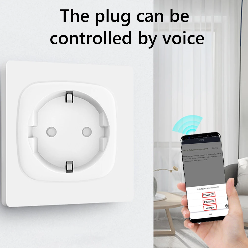 가정용 타이머 및 카운트다운 기능이 있는 Alexa 2.4G WiFi 소켓과 호환되는 WiFi 연결 소켓 16A 어댑터 플러그