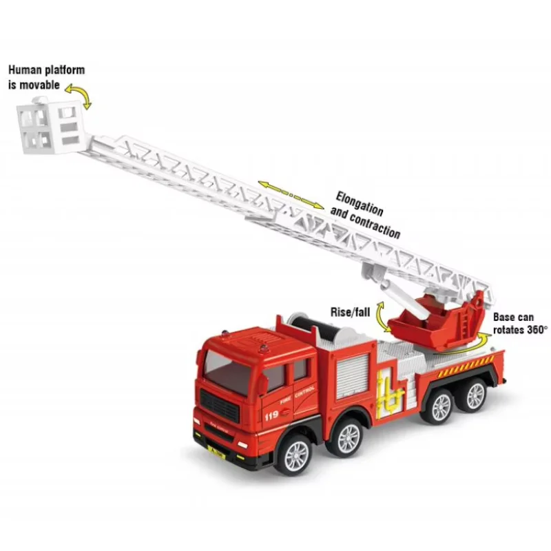 어린이 소방차 풀백 장난감, 화재 텔레스코픽 사다리 트럭, 관성 자동차 화재 구조 물 탱커 모델, 소년 생일 선물