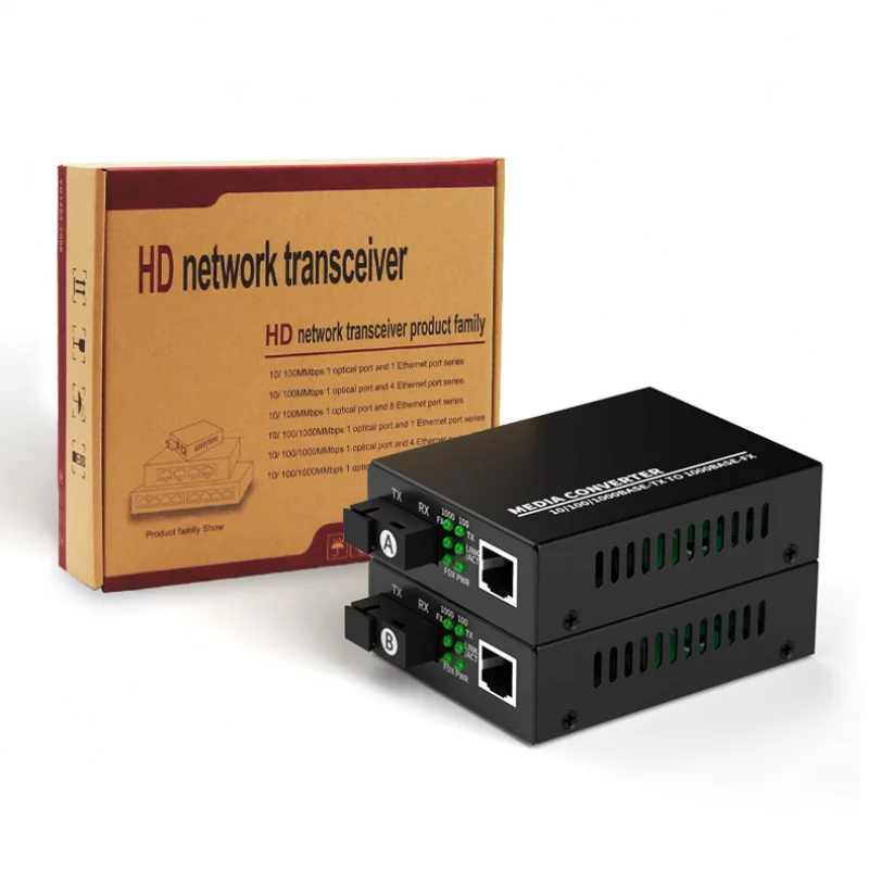 Gigabit RJ45 to SC Fiber Optical Media Converter 10/100/1000Mbps Single Mode Single Fiber External Power Supply