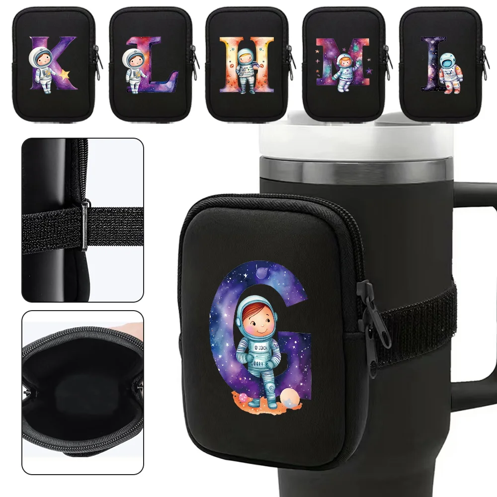 

Double Zipper Water Bottle Pouch Water Cup Bags Multifunctional Key Fitness Card Small Item Storage Bag Astronaut Letter Series