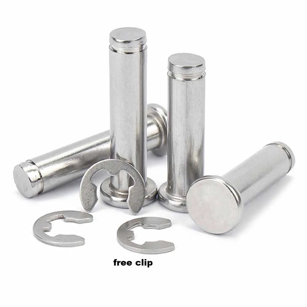 1/5x M3 M4 M5 M6 M8 M10 M12 304 Stainless Steel Flat Head Bearing Cylindrical Positioning Axis Roll Dowel Pin With Shaft Circlip