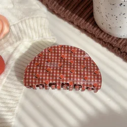 Vintage Red Plaid Hair Clip with Strawberry Charm - Elegant Hair Accessory (A)
