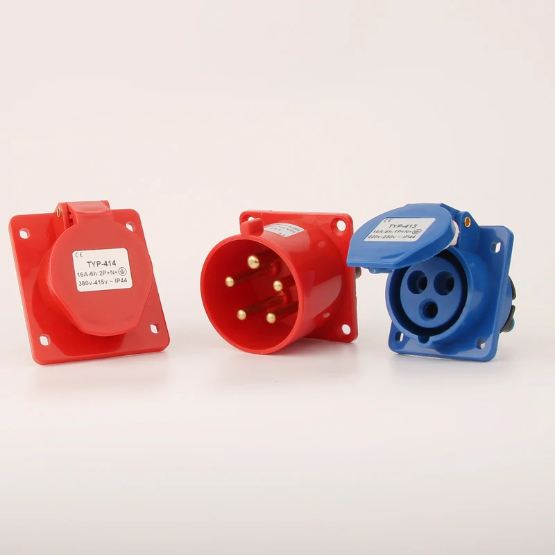 Heavy-Duty Waterproof & Dustproof Industrial Plug, Male & Female Connectors, Wall & Panel Mount, 16A/32A, 3-Pole, 5-Pin, High Voltage