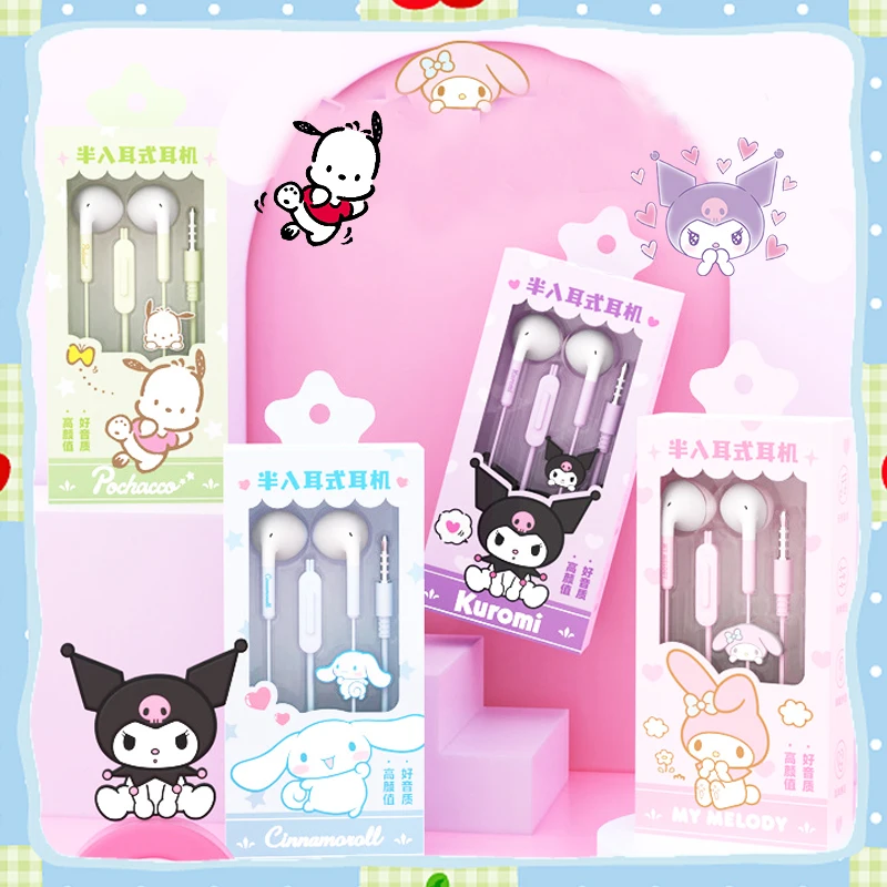 

Sanrioed Half In Ear Headset Wired Kawaii Portable Mobile Phone Universal Anime Cinnamoroll Pochacco Melody Cute Kids Girls Gitf