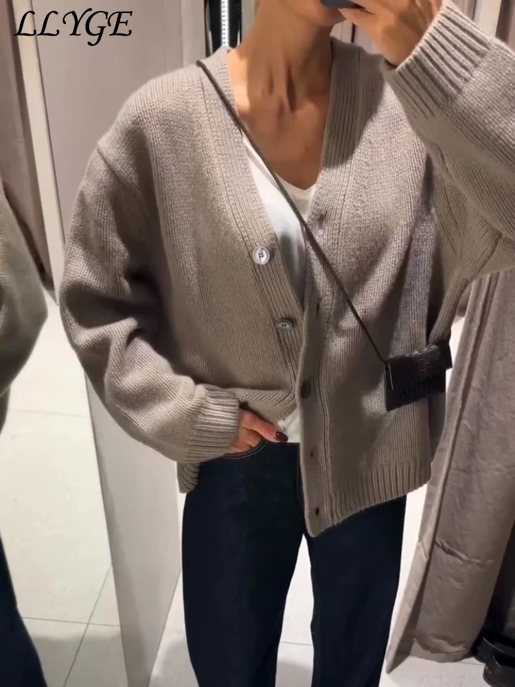 Women V-Collar Single Breasted Stripe Long Sleeve Sweater Cardigan Shirt