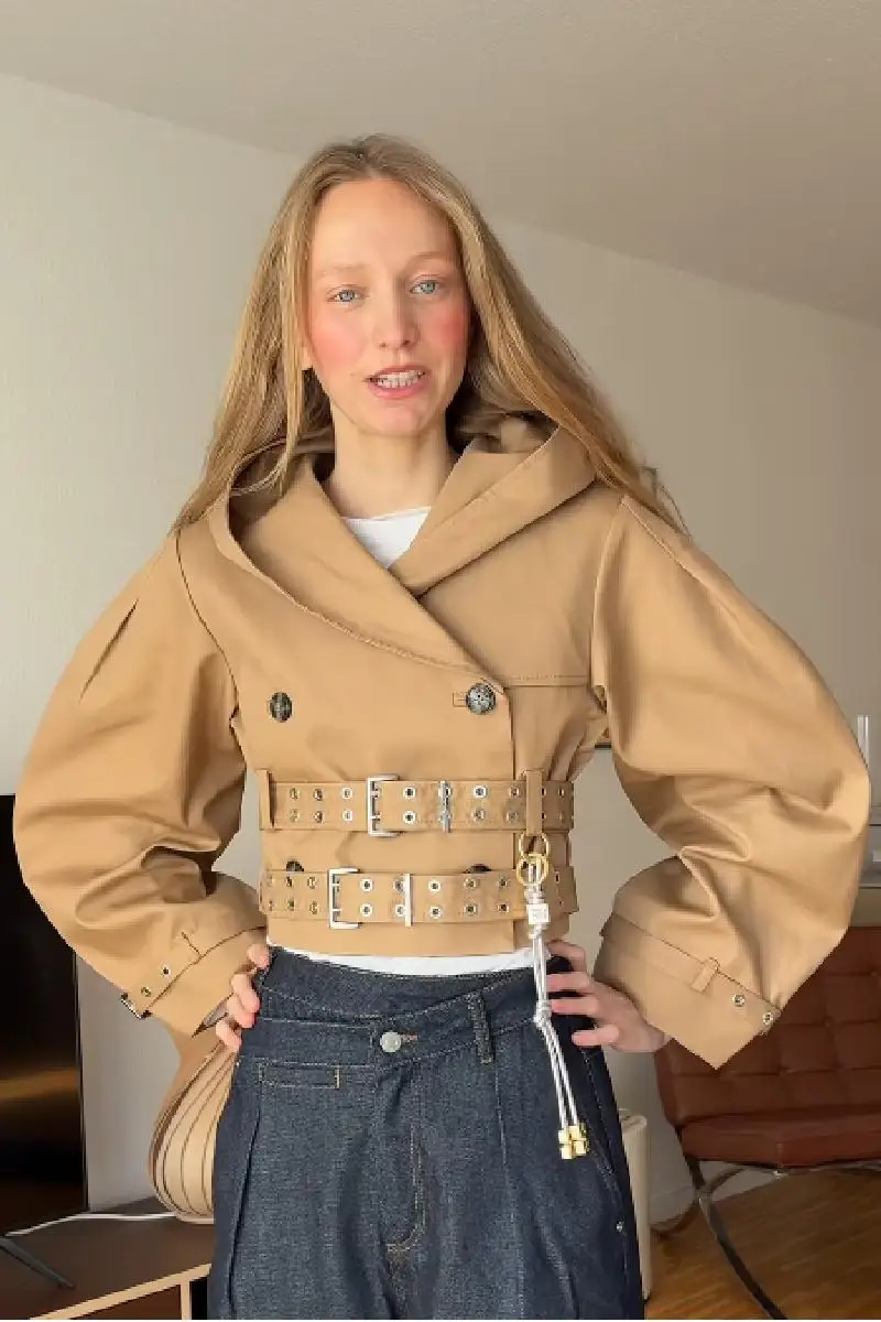 خمر كم طويل معطف واقٍ من المطر المرأة موضة الصلبة...