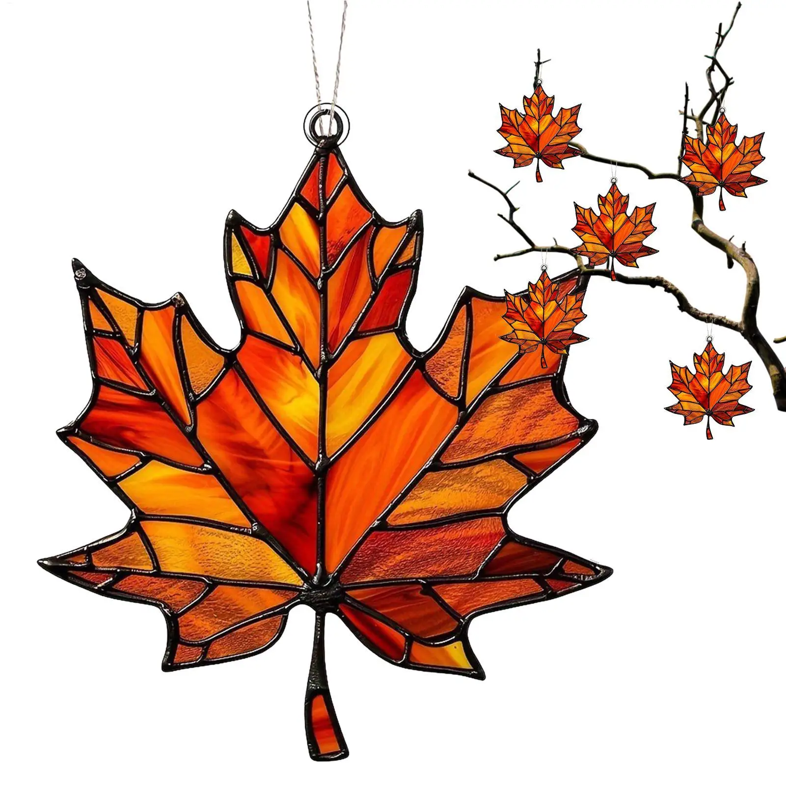 1pc Acrylic MapleLeaf Hanging Ornament Fall Stained Leafs Decoration Window Wall Hanging Ornament For Thanksgiving Autumn Party