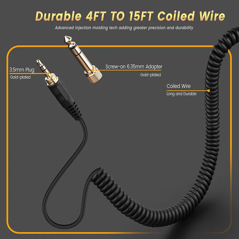 6.35mm OFC Spring Coiled Replacement Cable Extension Cord For Blue Mo-Fi Mix-Fi Sadie Ella headphones