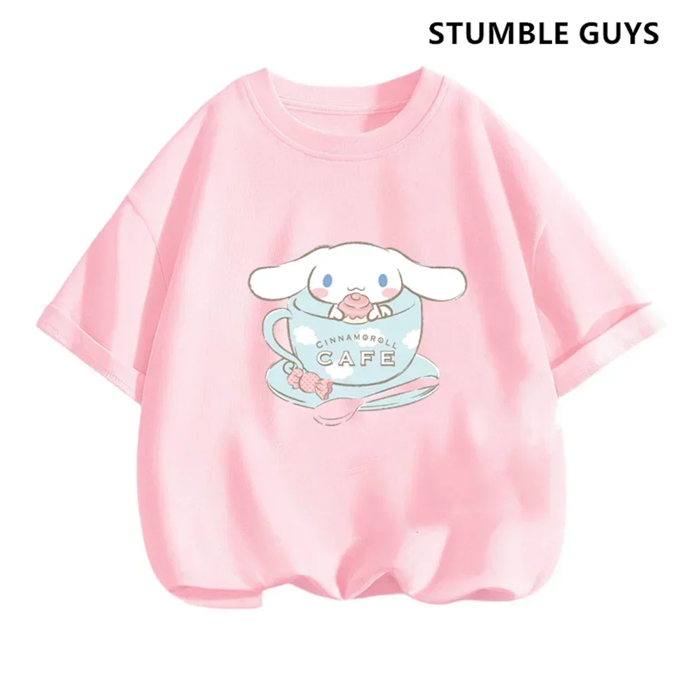 Kids Cinnamoroll Tshirt Summer Hello Kitty Kids Cartoon Casual Short-sleeved T-shirt Set Baby Boy Clothing Girls Clothing 4