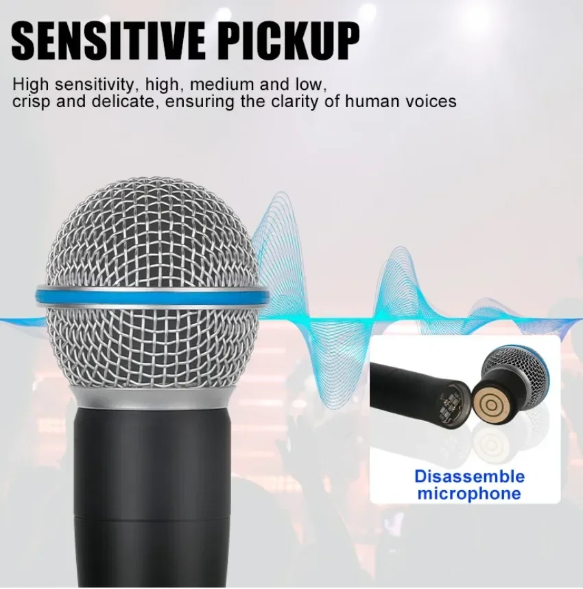 RAYHAYES UR4D Super Strong Signal Wireless Microphone Professional Dual Channel Conference Karaoke Mic Microphone