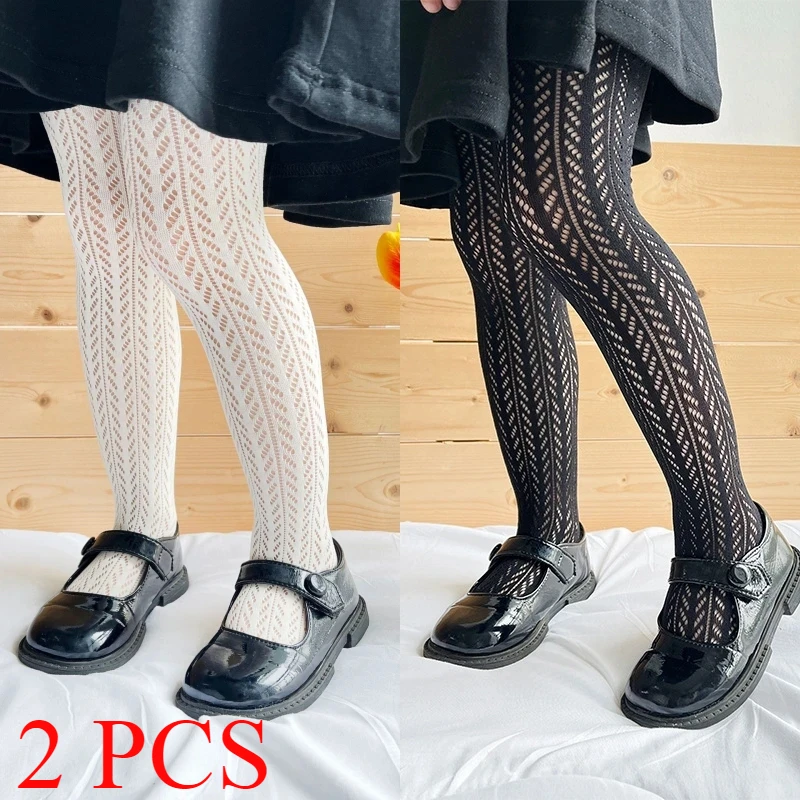 Collants fins et respirants pour petites filles, bas de danse pour enfants, collants de princesse noirs et blancs pour écoliers, 2/1 pièces