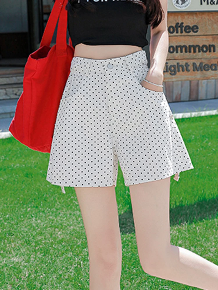 Summer Chic Wave Point Contrast Color Simple Womens Shorts New Basic High Waist Fashion Sweet Casual Simple A-line Female Shorts