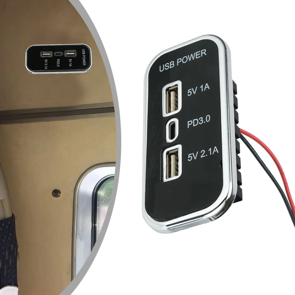 

3 Ports Car Charger Socket 12V/24V 2.1/1A USB Charging Splitter Outlet Power Adapter for Motorcycle Camper Truck ATV Boat Car RV