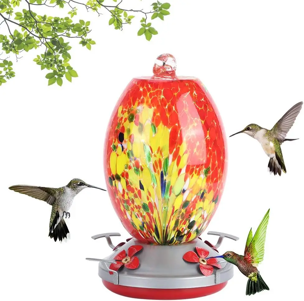 Comedero de Colibrí de Vidrio Vibrante, Decorativo para Jardín, Patio, Observación de Aves