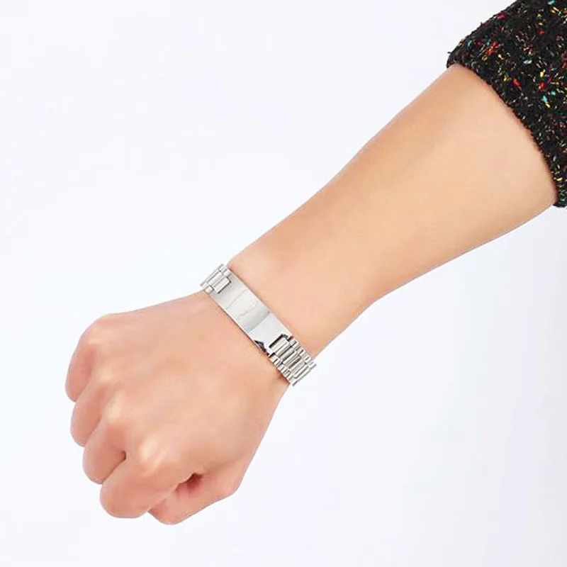 ID Bracelets for Men Women Customizable Engraving 316L Stainless Steel Free Engraving Laser Name Date Customize Gift