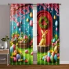 2pc,  Curtain Spring Bunny Flowers Easter Eggs Versatile 100% Polyester,Without Electricity Family Party Decoration for Parties 1