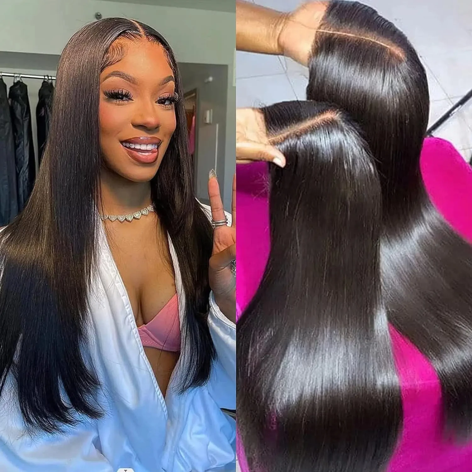 Pre Plucked 4x4 Lace Closure Wig 180% Remy Peruvian Straight Wig 18-32 Glueless Lace Front Human Hair Wig for Women