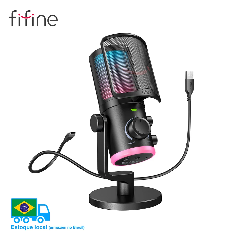 FIFINE USB ゲーミングマイク、ノイズキャンセリング/RGB/ゲイン