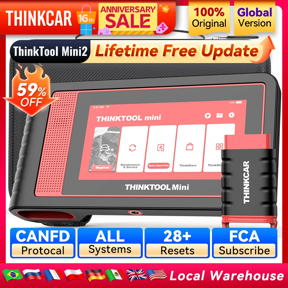 THINKCAR THINKTOOL MINI 2 CANFD Car Scanners Auto Diagnostic Tools Automotive Obd2 Scanner 28 Resets Full System Diagnosis Free