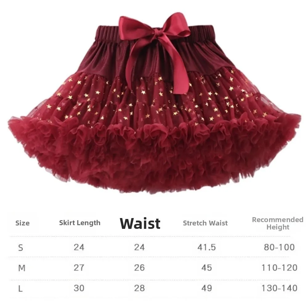 Star Sequins Girls Tutu Skirts Multi-layered Elastic Children Short Dress Breathable Lightweight Ballet Dance Skirt