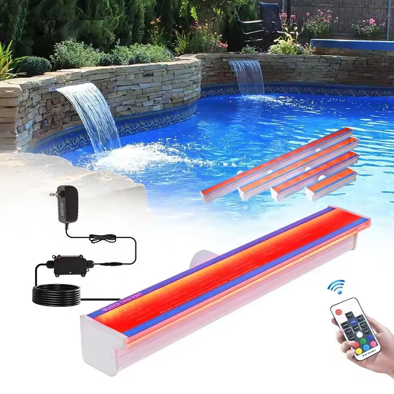 LED Waterfall Descent Fountain Light 30cm 60cm 90cm 120cm Swimming Pool Cascade Decorative Wall Hanging Fountain Spillway