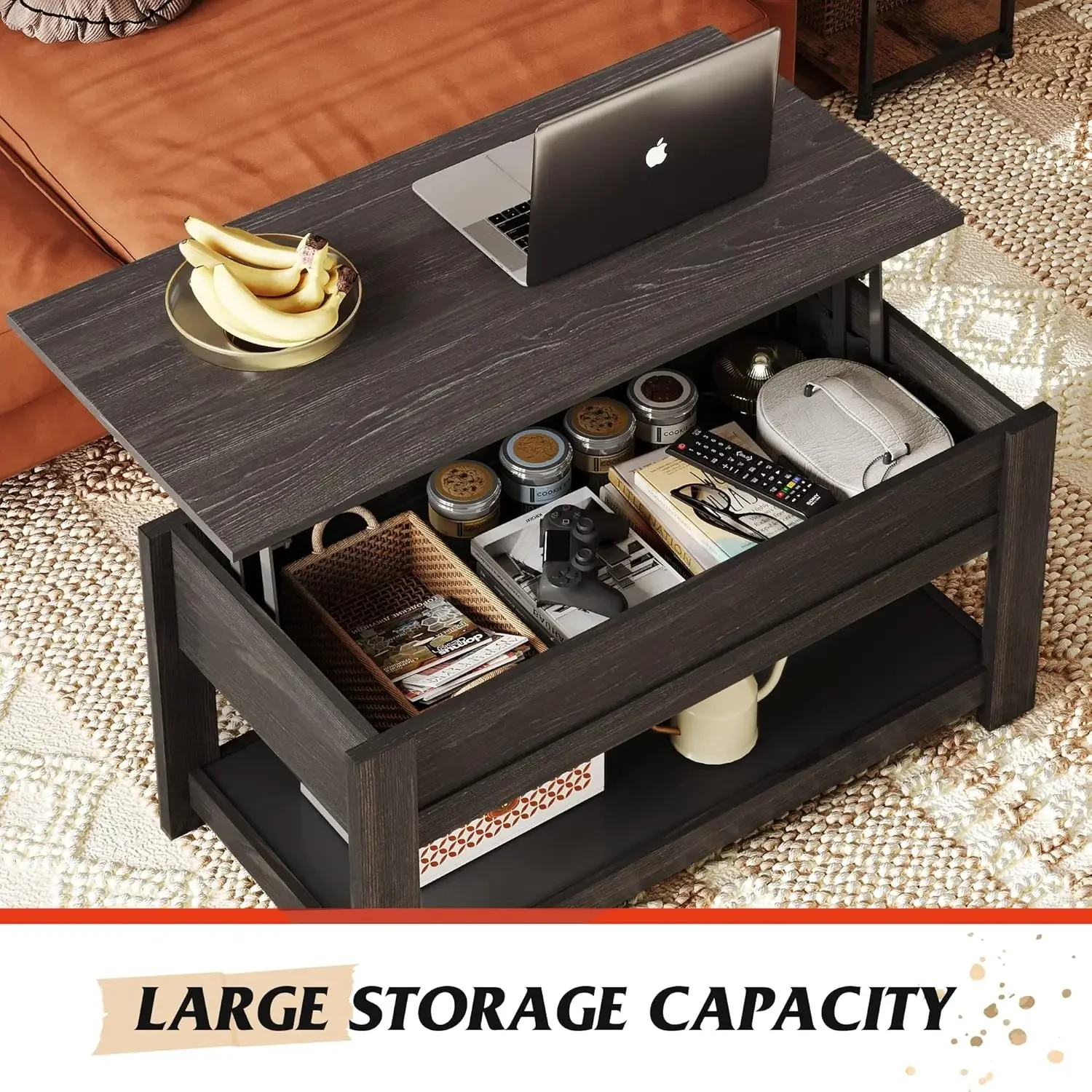 Coffee Table, 39" Lift Top Coffee Table with Hidden Compartment and Storage Shelf for Living Room, Espresso 4