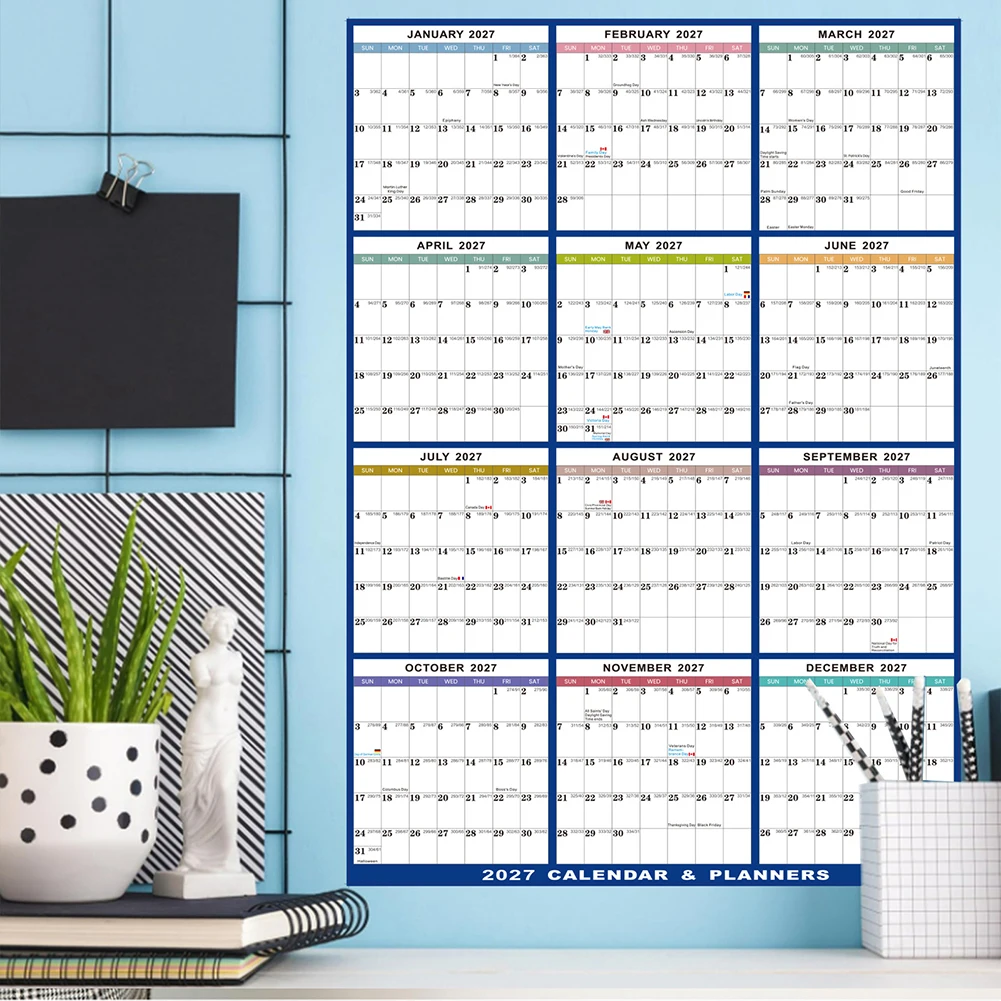 Calendario annuale 2027 extra grande 23x35 pollici, carta spessa di alta qualità, cancellabile, design robusto da appendere per camera da letto e soggiorno - immagine 3