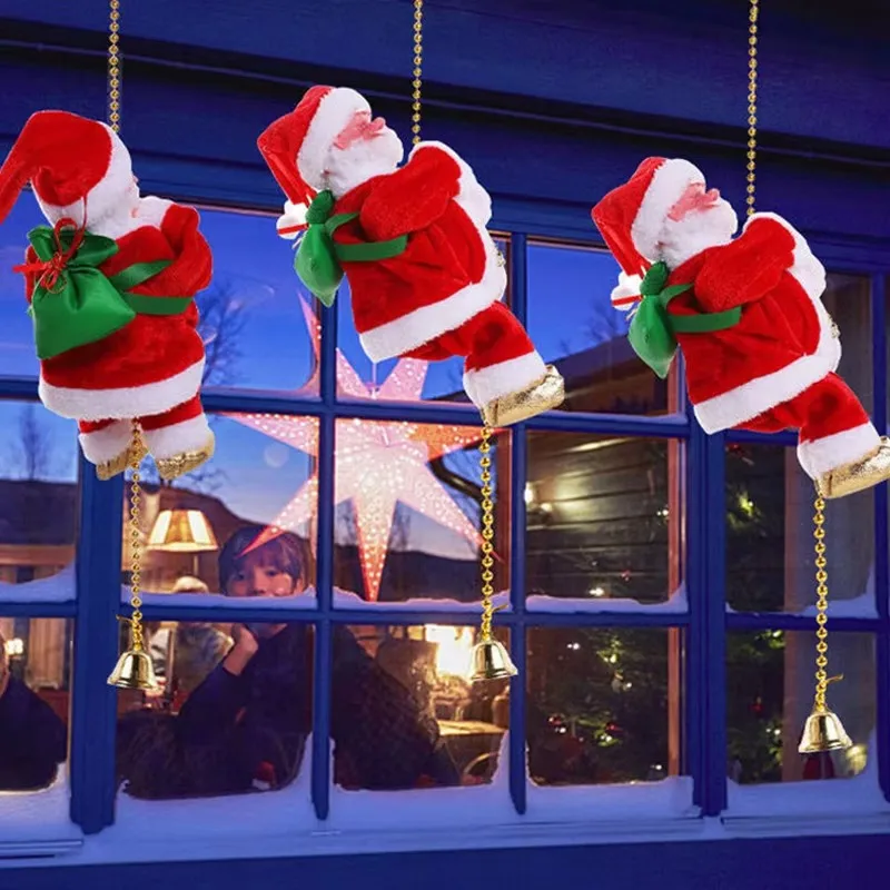 Electric Santa Claus Climbing Rope Ladder With Music Toy For Christmas Tree Home Decoration New Year Gifts Ornaments