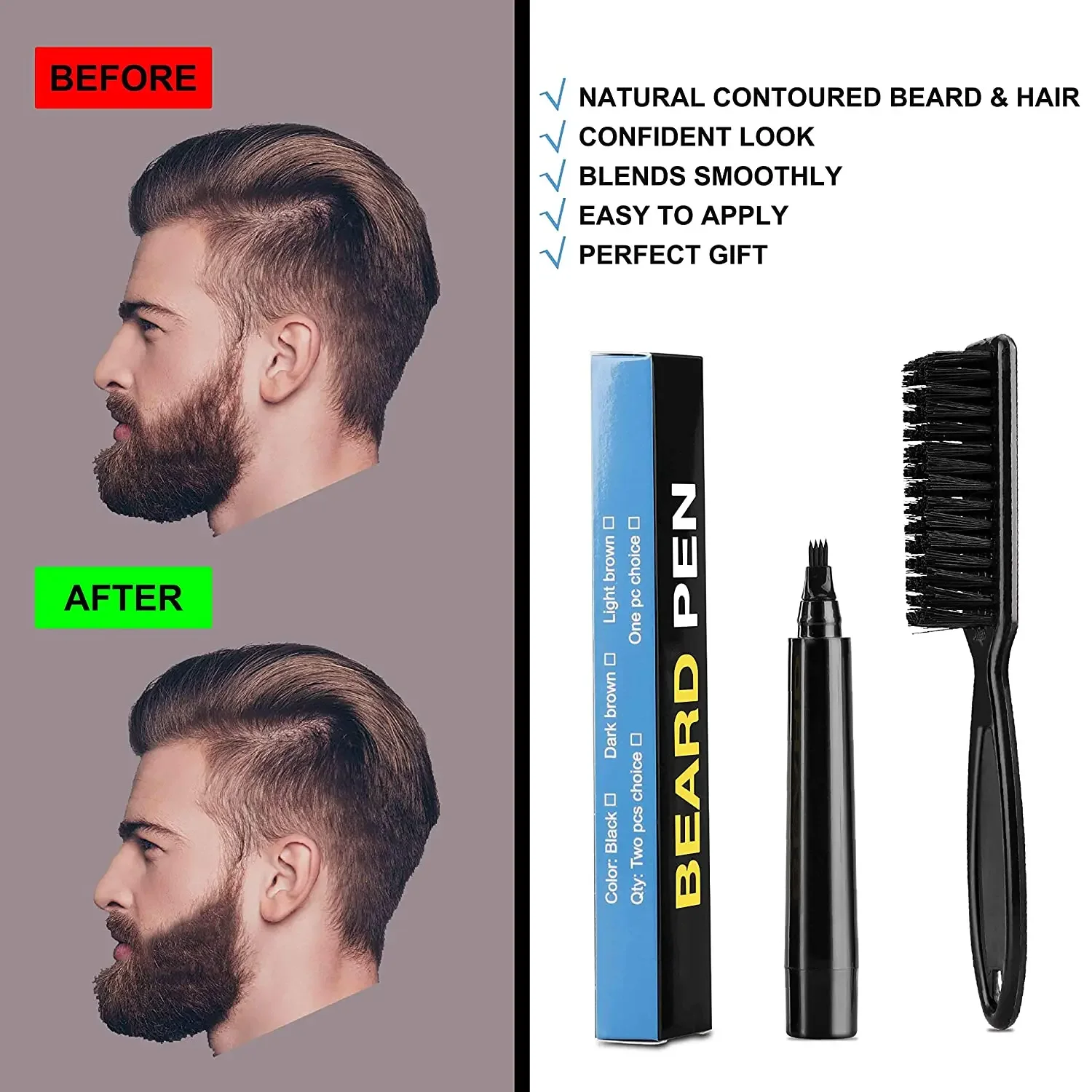 Beard Coloring Pen Waterproof Beard Pen Men Whisker Pencil Filler Pencil Brush Moustache Coloring Coverage Enhancer Mustache Repair Shape Filling
