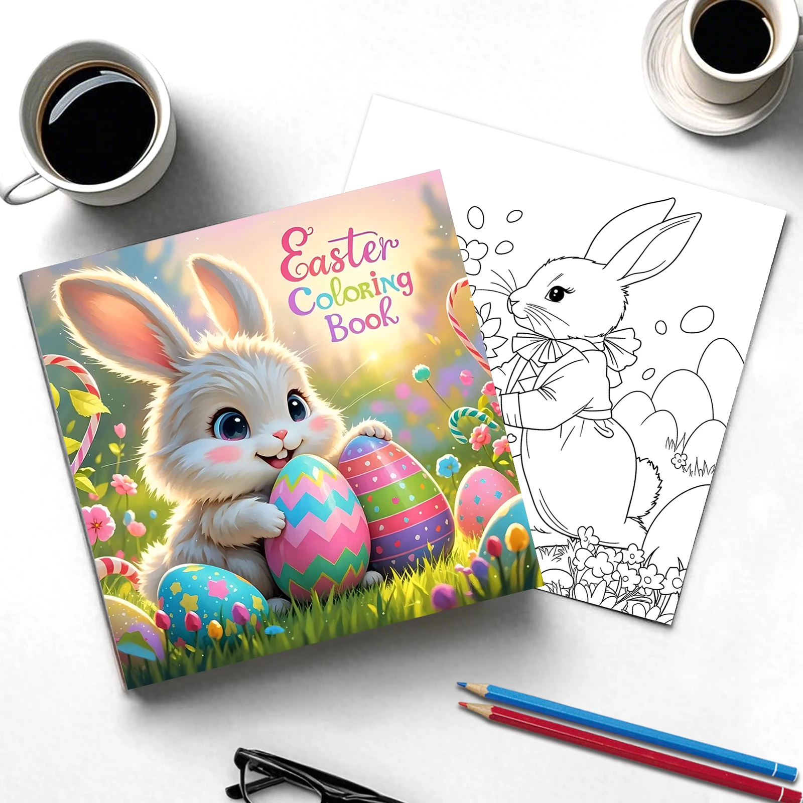 Easter Coloring Book Cartoon Rabbit for Adults Teens Featuring Adorable Creatures in Cozy Hygge Moments for Relaxation Gift ﻿ 2