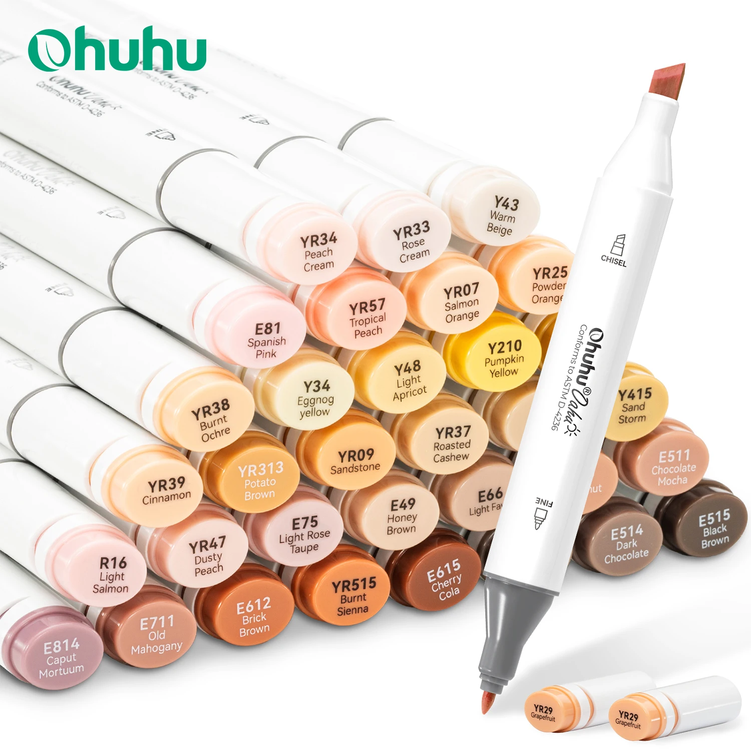 Ohuhu Oahu 36 Skin Tone Colors Marker Pen Set Alcohol Art