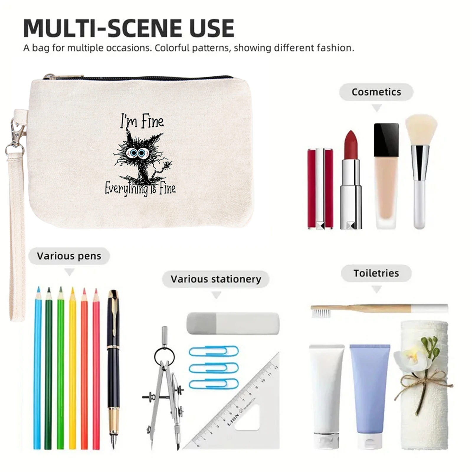 Canvas Portable Storage Bag Lightweight Cotton Linen Cosmetic Bag Breathable Casual Skincare Pouch Bathroom Shower Travel Bag