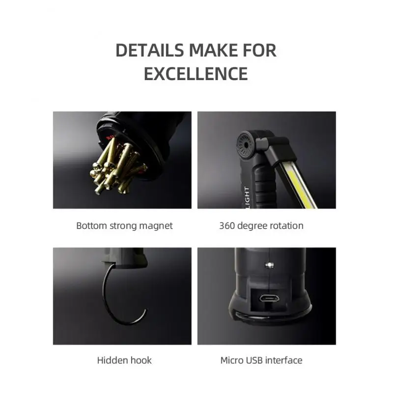 LED Flashlight Camping Lamp LED Work Light Camping Lights Work Light Portable COB LED Flashlight USB Rechargeable Work Light Magnetic Lanterna Hanging Lamp Built-in Battery Camping Torch