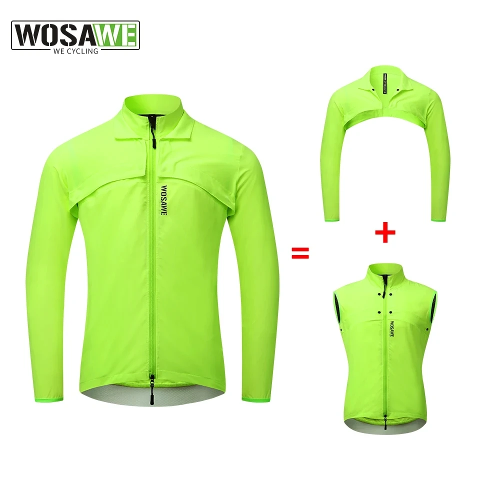 

WOSAWE Men Windproof Water Repellent Reflective Cycling Jacket MTB Bicycle Long Sleeve Windbreaker Sleeveless Vest Bike Coat