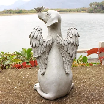 Resin Butterfly Angel Dog Sculpture Home Cute Pet Dog Memorial Statue for Outdoor Yard Spring Decor Garden Art Decoration 2