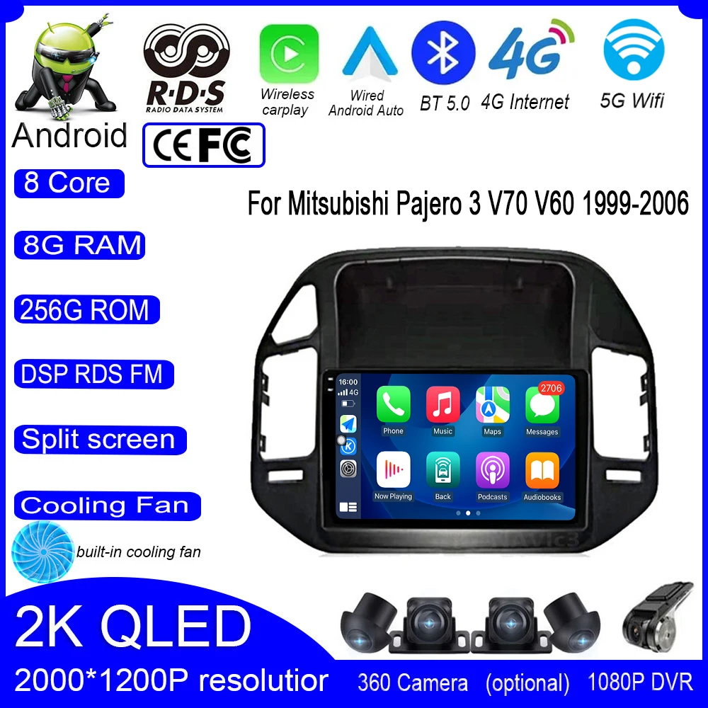 

Android 13 For Mitsubishi Pajero 3 V70 V60 1999-2006 Car Radio Video WIFI Auto Stereo Multimedia Carplay Navigation