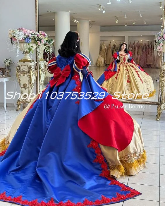Blue Gold Princess Victorian Quinceanera Dresses Fairy Long