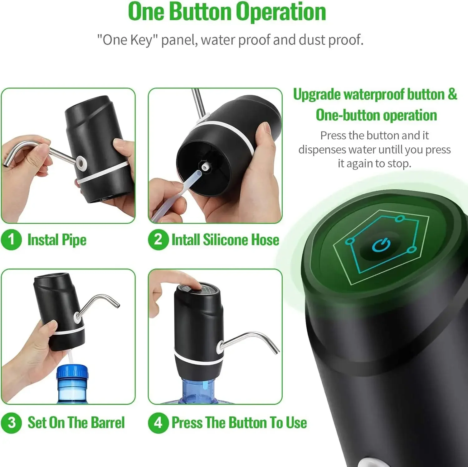 5 Gallon Electric Drinking Portable Water Dispenser Universal USB Charging Water Bottle Pump for 2-5 Gallon with 2 Silicone water dispenser water bottle pump beverage dispenser water dispenser pump