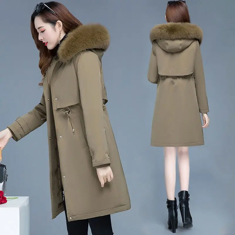 2023 New Women Down Cotton Coat Winter Jacket Female Medium Style Parkas Self-cultivation Outwear Artificial Fur Collar Overcoat