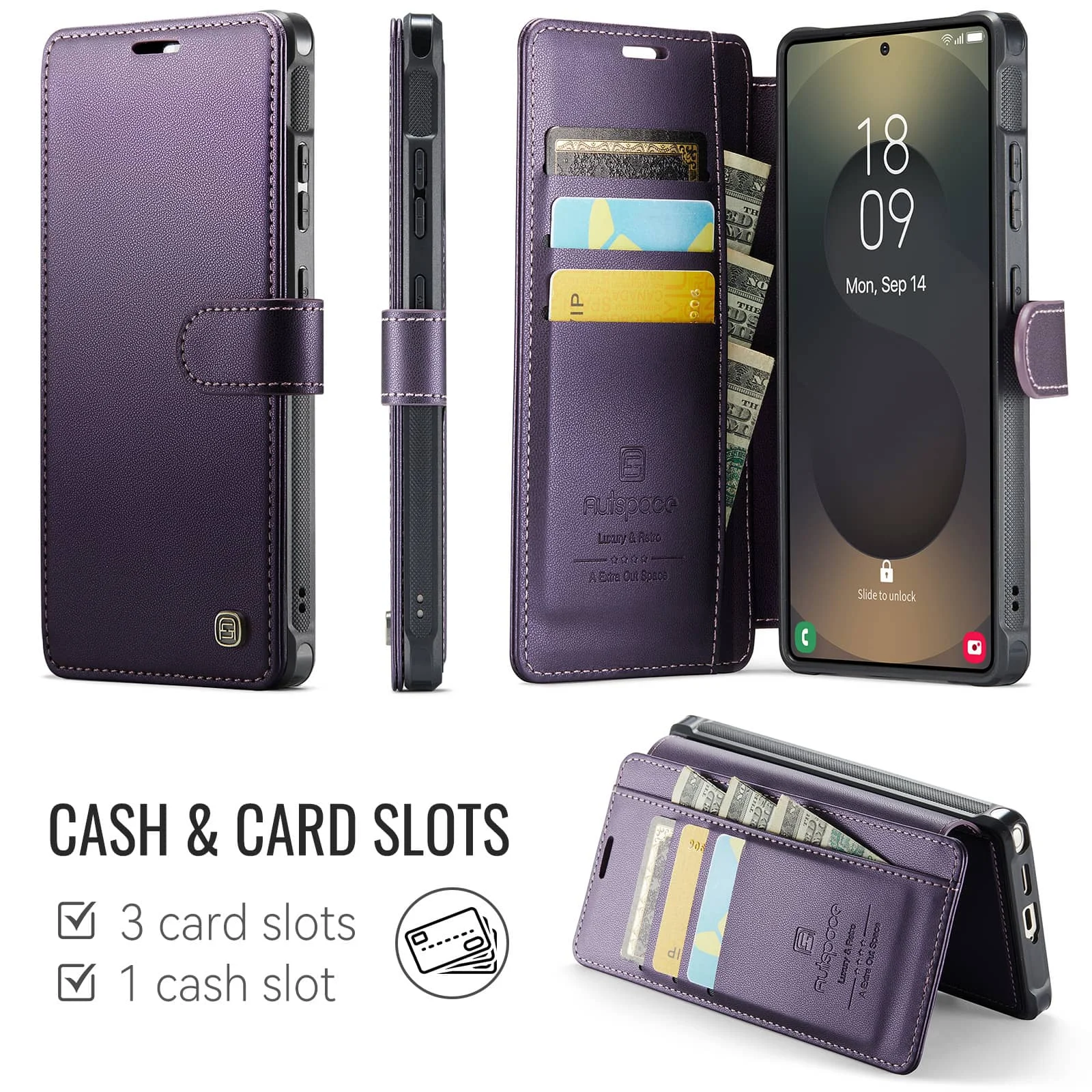 Magnetic PU Leather Wallet Case with RFID Card Holder and Stand – Slim Shockproof Flip Cover